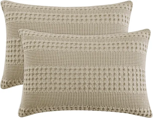 Vista 31 de PHF Fundas de almohada 100% algodón con tejido de gofre de 24 x 24 pulgadas, paquete de 2 fundas cuadradas para decoración elegante del hogar, sin