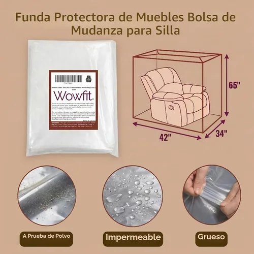 Vista 3 de Wowfit Funda para Muebles a Prueba de Polvo Bolsa de Mudanza para Sillas, Sillones Reclinables y Cajas – Plástico Transparente e Inodoro - 4mil