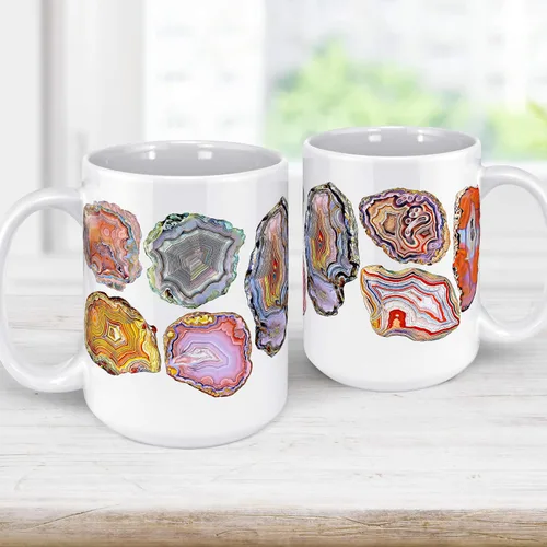 Vista 4 de Agate Geode Slice - Taza de café de cerámica para acuarela, 11 o 15 onzas