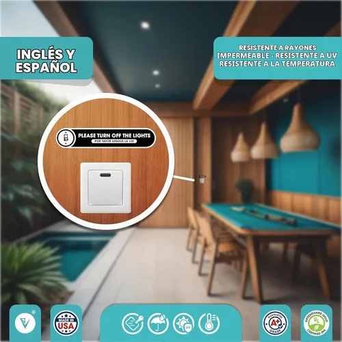 Vista 4 de Calcomanías bilingües para apagar las luces, paquete de 2 calcomanías de luz, vinilo mate permanente, inglés y español (pequeño)