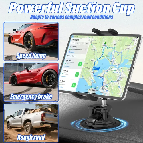 Vista 3 de Soporte para tablet de automóvil, brazo ajustable de metal duradero, soporte para tableta para parabrisas y salpicadero de automóvil, soporte