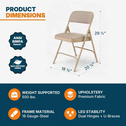 Vista 3 de OEF Furnishings Serie OEF2200 - Sillas plegables de doble bisagra acolchadas de tela de alta calidad para servicio pesado