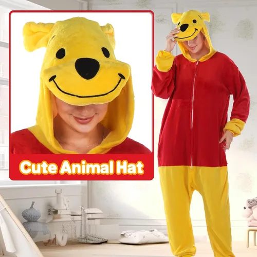 Vista 5 de JULGIRL Pijama unisex de franela para adultos, disfraz divertido de una pieza de animal para cosplay para mujeres y hombres