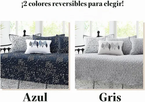 Vista 7 de Juego de funda para sofá cama de tamaño individual, 6 piezas, fundas a 1 - Hojas Botánicas Gris