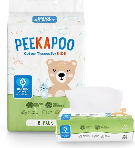 Vista 7 de Peekapoo Toallitas secas 100% algodón para bebés y niños, 480