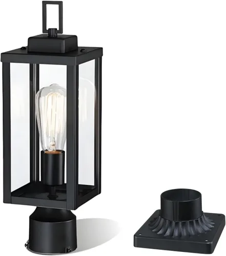 Vista 7 de WISBEAM Luz de poste para exteriores, linterna de poste, base E26 de 60 W máximo, carcasa de metal más vidrio, calificación ETL, bombillas