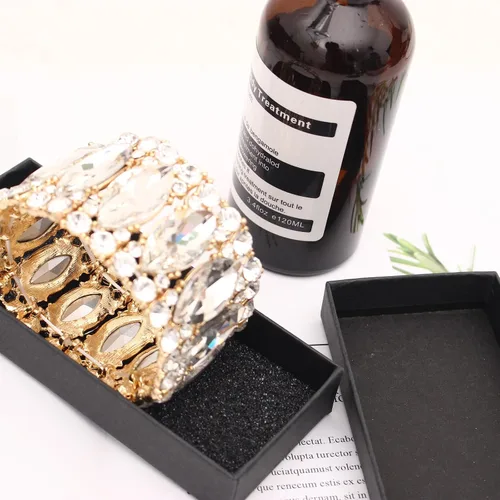 Vista 8 de Elegante brazalete elástico de doble fila con forma de marquesa de cristal para novia, joyería para mujer