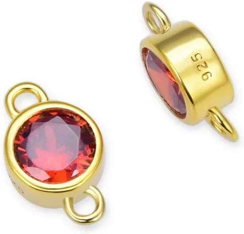 Vista 14 de Adabele - 2 unidades de plata esterlina chapada en oro real de abril con eslabones de piedra natal de abril de 0.16 pulgadas, conector de diamante
