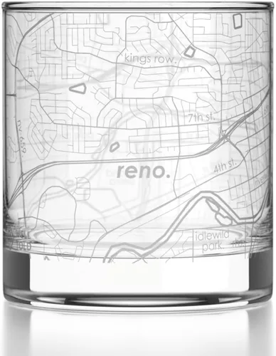 Vista 106 de Well Told Vaso de rocas grabado con mapa de Akron, Ohio, cristalería estilo antiguo (325ml, transparente) Vaso de bourbon grabado, regalos