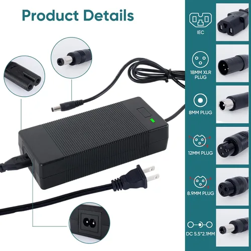Vista 2 de Cargador eléctrico para scooter y hoverboard de 42 V 2 A, 6 en 1, adaptador de corriente para scooter multienchufe, compatible con Segway, Jetson