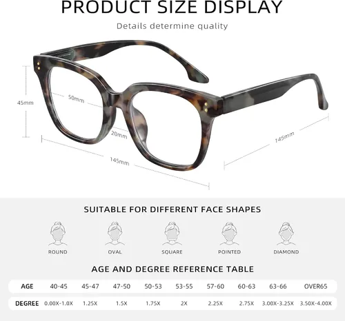 Vista 6 de Oversized Reading Glasses for Women & Men - Blue Light Blocking for Computer/Phones, Magnifying Readers