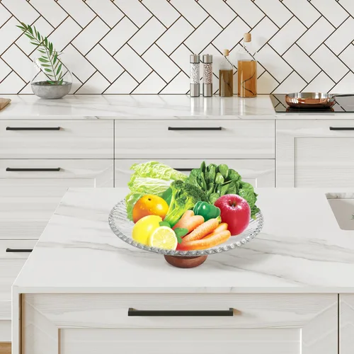 Vista 2 de Frutero de vidrio transparente para decoración de encimera de cocina, cuenco de servir con pedestal de 9.5 pulgadas, centro de mesa decorativo