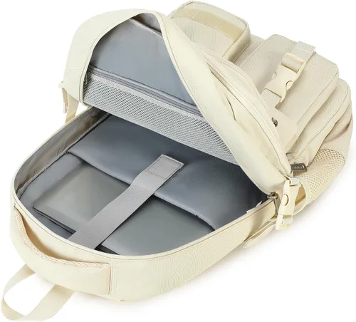 Vista 6 de Abshoo Mochila grande resistente para escuela y universidad. Mochila casual con múltiples bolsillos para viajes Beige