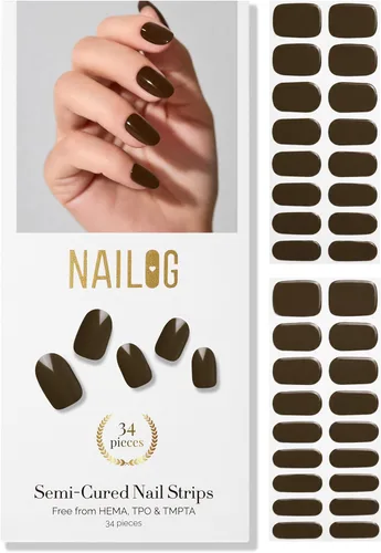 Vista 25 de NAILOG - Tiras de uñas de gel semicuradas 34 piezas Compra 2 y obtén 1 lámpara ultravioleta Calcomanías de esmalte de uñas duraderas con acabado