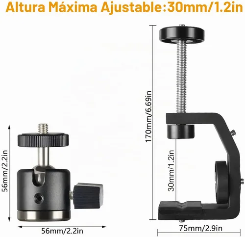 Vista 2 de UTEBIT Super abrazadera de montaje con mini cabeza de bola, 1.181 in
