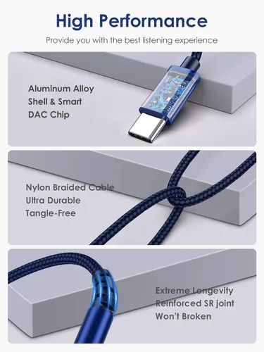Vista 6 de Cable auxiliar de audio USB C a 0.138 in, cable auxiliar USB C, cable estéreo de auriculares tipo C a 0.138 in para iPhone, iPad, Samsung Galaxy
