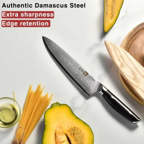 Vista 5 de Klaus Meyer Luxor - Cuchillo de chef de 8 pulgadas, cuchillo de cocina de damasco, cuchillo de chef japonés VG10 de acero inoxidable de alto carbono