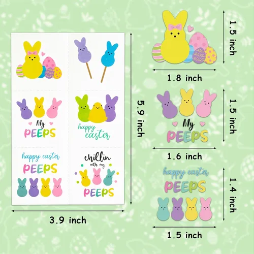 Vista 3 de ANGOLIO Tatuajes temporales de conejo de Pascua, 144 tatuajes temporales de conejo para niños, a granel, feliz día de Pascua, conejito de Pascua