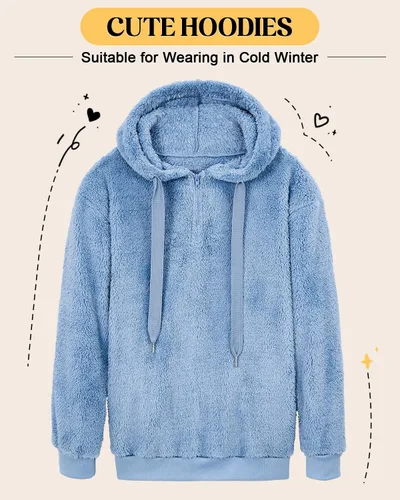 Vista 44 de Century Star Sudadera deportiva mullida de vellón con capucha para mujer de talla extragrande con bolsillos