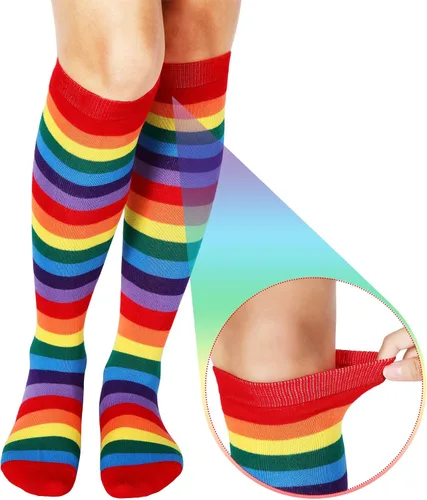 Vista 3 de SATINIOR 4 pares de calcetines de rodilla a rayas coloridas para mujeres y niñas