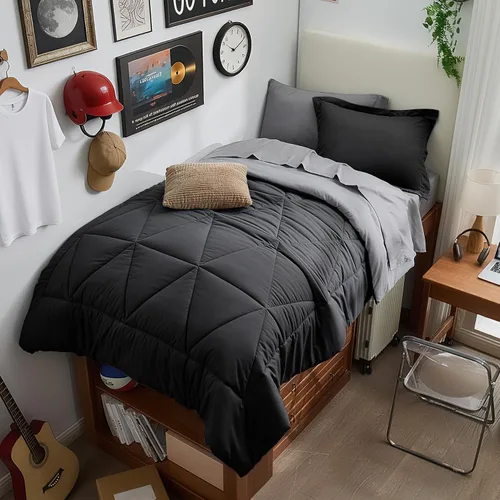 Vista 35 de BEDELITE Juego de ropa de cama con edredón tamaño individual de 5 piezas, reversible, en una bolsa - Juego de cama de lujo suave de microfibra