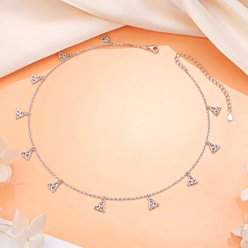 Vista 4 de Gargantilla de plata esterlina DAOCHONG con colgante, cadena de disco para mujer y chica, de 33cm + 7,6cm