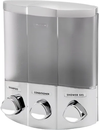 Vista 14 de Dispensador triple de jabón y ducha cromado TRIO de la Serie Euro Montaje en pared, ganchos de almacenamiento integrados, instalación de esquina