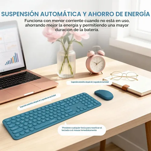 Vista 6 de Conjunto de teclado y mouse inalámbrico lindo para PC/Ordenador portátil/Windows/Mac/Tablets, ultradelgado 2.4GHz USB inalámbrico de tamaño Azul