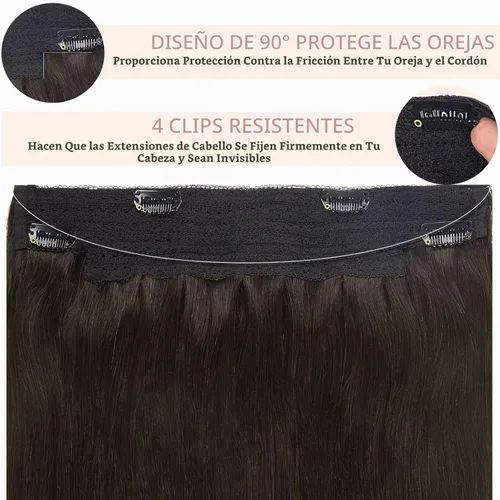 Vista 8 de Loxxy Extensiones de cabello con alambre, color negro natural, 14 pulgadas, 2.65 oz, 100% cabello humano real, extensión de cabello invisible #1B