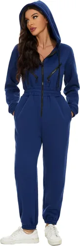Vista 4 de COZYPOIN Enterizo de forro polar para mujer, conjunto de una pieza con capucha