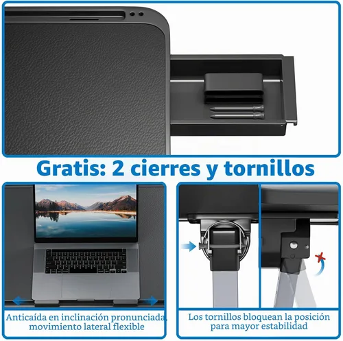 Vista 4 de Potuopy Escritorio ajustable para computadora portátil, bandeja de mesa de Negro