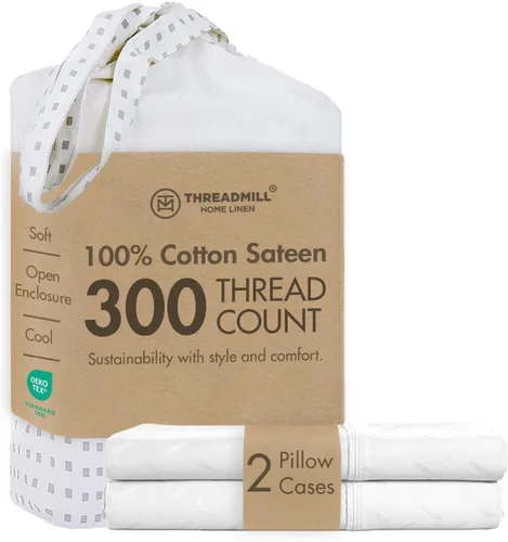 Vista 20 de Threadmill Juego de fundas de almohada tamaño king de 2 piezas - 100% algodón puro de 300 hilos, tejido de satén beige - Fundas de almohada ultra