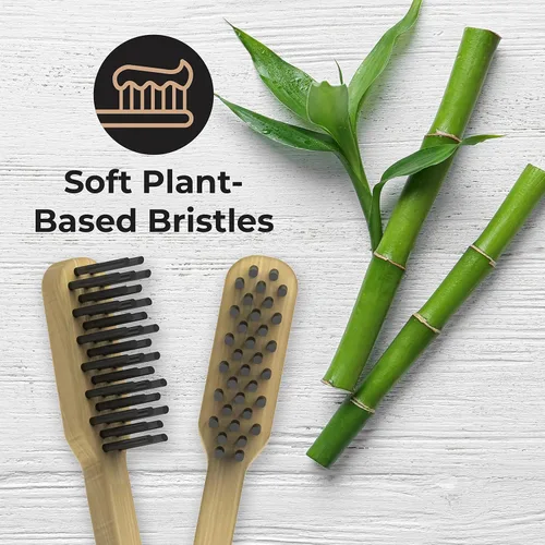 Vista 3 de Reach Clean World - Cepillos de dientes de cerdas suaves de bambú natural, 3 unidades Cerdas a base de plantas, bambú y cartón con certificación