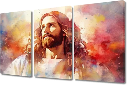Vista 39 de Lienzo decorativo para pared de sala de estar, impresión retro con luz de esperanza de Jesús, 1 panel, póster de lienzo moderno para dormitorio