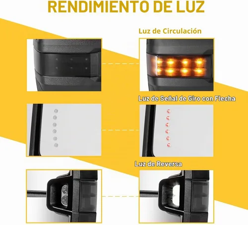 Vista 6 de Espejos de remolque para Dodge Ram 1500 2002-2008, Dodge Ram 2500 3500 2003-2009 con función de vidrio eléctrico calentado, luz de señal de giro
