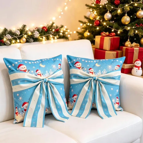 Vista 29 de Funda de Almohada Decorativa de Animales Navideños - 18 x 18 Pulgadas Funda de Almohada de Mascota Muñeco de Nieve Jarrón Ciervo Perro Conejo Pájaro