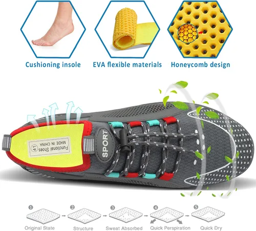 Vista 4 de Zapatos de agua para hombre y mujer, secado rápido, calcetines acuáticos, zapatos de buceo para playa, natación, surf, piscina, yoga, viajes, al