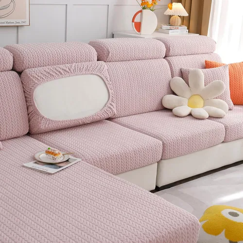 Vista 4 de OKYUK Fundas universales para sofá en forma de L resistentes al desgaste, funda para sofá chaise lounge, protector elástico de muebles Rosa Trigo