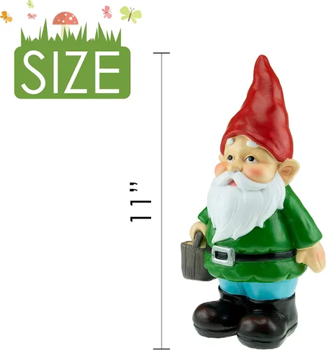 Vista 2 de Figura de gnomo de jardín de poliresina para adornos de césped, decoración de interiores o exteriores, 11 pulgadas de alto, cubo