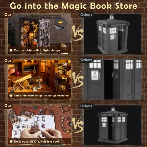 Vista 2 de Wimlade - Kit de manualidades para rincón de libros, kit de rincón de libros en miniatura, estante de libros con sujetalibros de rompecabezas 3D