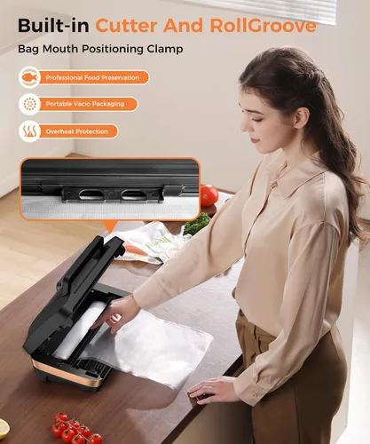 Vista 3 de Máquina selladora al vacío, ahorro de alimentos comercial de alto rendimiento de 95 KPa con doble sello para 2 veces más resistencia, incluye bolsas