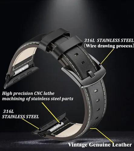 Vista 6 de Caseultra Correas de cuero compatibles con Apple Watch Band 1.929 in 1.772 in 1.732 in 1.654 in 1.614 in 1.575 in 1.496 in para hombre, correa