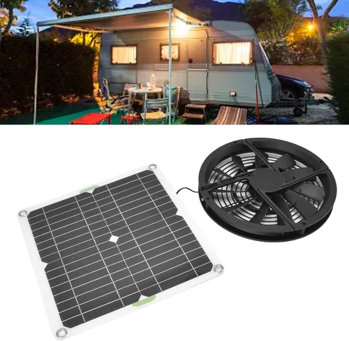 Vista 5 de Kit de ventilador de ventilación con energía solar, ventilador de escape solar de 100 W 12 V con panel para invernadero, gallinero, cobertizo