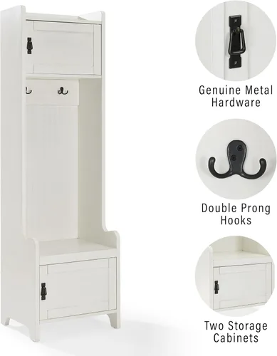 Vista 5 de Crosley Furniture Fremont - Árbol de pasillo con armarios de almacenamiento y ganchos para colgar percheros, color blanco envejecido