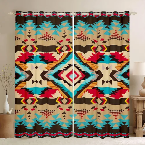 Vista 16 de Cortinas y cortinas occidentales de 76 x 45 pulgadas, cortinas aztecas, exóticas, nórdicas, bohemias, opacas, tribu india, geometría, étnica