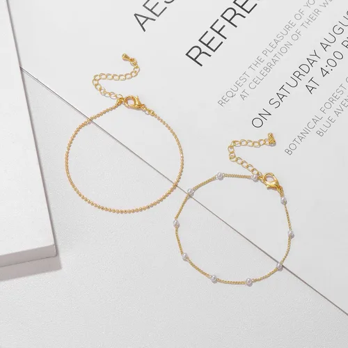 Vista 6 de Risyfjew Pulsera de cadena de perlas delicadas de oro de 14 quilates para mujer, ajustable, cultura barroca y joyería de regalo para madre, esposa