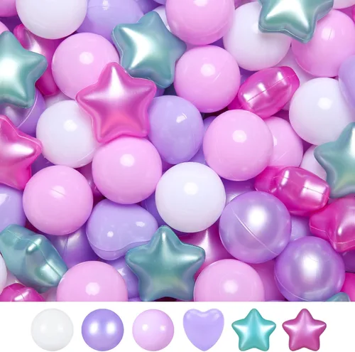 Vista 12 de Bolas de hoyo de TRENDPLAY en forma de estrella y corazón para niños pequeños - 50, 100, 200, 500 piezas de bolas de plástico para diversión y juego