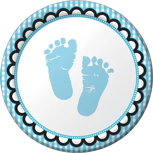 Vista 3 de Platos redondos de postre de papel de 8 unidades, Sweet Baby Feet Blue