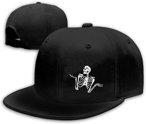 Vista 9 de Sombreros Snapback para hombre, sombrero de calavera plana para niño, mochila a presión, gorra de béisbol, esqueleto de mano, color negro