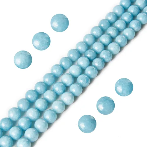 Vista 4 de 60 piezas de cuentas de aguamarina natural de 6 mm, cuentas de piedras preciosas redondas sueltas para hacer joyas
